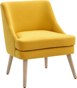 HOMCOM Fotel Lounge Fotel Ágynemű Borítással, Karfa, Kárpitozott Hinta Fotel Fából Készült Lábbal, Nappaliba, Hálószobába, Sárga | Aosom