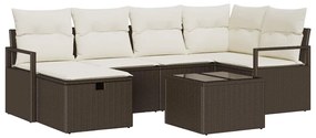 vidaXL Kerti Kanapé Szett párnával tárolóval 7 pcs Barna Poli rattan