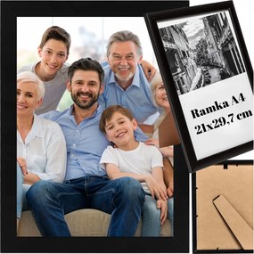 Képkeret A4 Fekete Akasztós Álló Oklevéllábbal 21 x 29,7 cm