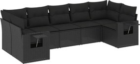 vidaXL 7 részes fekete polyrattan kerti ülőgarnitúra párnával