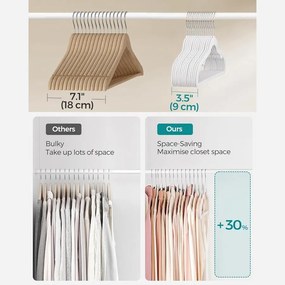 Csúszásmentes vállfák, bársonyos ruhaakasztók, 30 db, felhőfehér