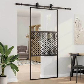 Csúszó ajtó Fekete 90 x 205 cm Edzett üveg és Alumínium