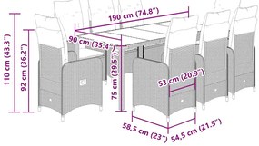 vidaXL 9 részes bézs polyrattan kerti bisztrógarnitúra párnákkal