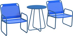 Outsunny 3 Részes Kerti Szett, Teraszbútor, 2 Szék 1 Kerek Asztal, Acélból és Lélegző Anyagból, Tengerészkék | Aosom