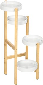 Outsunny Bambusz Virágtartó 4 Körsóval, 20 kg Terhelhetőség Beltéri és Kültéri Használatra Ø28x80 cm Természetes és Fehér | Aosom