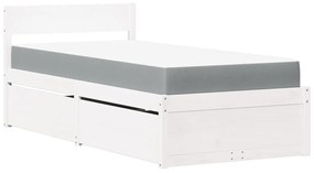fehér tömör fenyőfa ágy fiókokkal és matraccal 100 x 200 cm