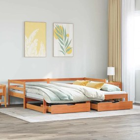 viaszbarna tömör fenyőfa kihúzható kanapéágy fiókkal 90 x 200cm