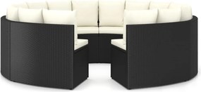 vidaXL 8 részes fekete polyrattan kerti kanapészett párnákkal