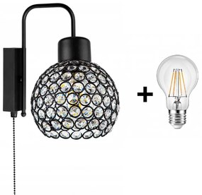 Crystal Ball fali lámpa kapcsolóval fekete1x E27 + ajándék LED izzó