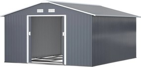 Outsunny Fém Szerszámtároló 26.2m³ 340x386x200cm Tetővel Ellátott Szerszámtároló Alapozott Csúszóajtóval Lokális időjárásálló Kerti Ház Kültéri Kertés