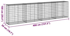horganyzott vas gabion kosár fedéllel 400 x 50 x 100 cm