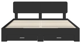 vidaXL Ágykeret fejtámlával fiókkal Fekete 200 x 200 cm Faanyag