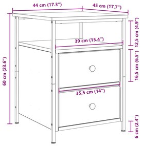 Éjjeli szekrények 2 db Fekete tölgy 44x45x60 cm Műanyag