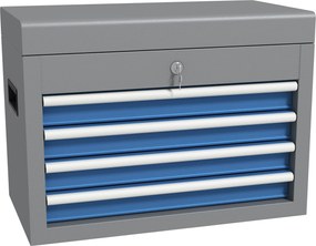 DURHAND Fém Szerszámosláda 4 Fiókkal, Felső Tálca, Zár és Oldalsó Fogantyúk, Teherbírás 20 kg, 45x24.5x32.5 cm, Szürke és Kék | Aosom