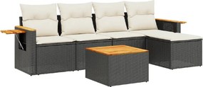 vidaXL 6 részes fekete polyrattan kerti ülőgarnitúra párnákkal