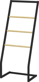 HOMCOM Önálló Törölközőtartó Fürdőszobába 4 Bambusz és Acél Rúddal 40,5x28x98 cm Fekete és Natúr | Aosom