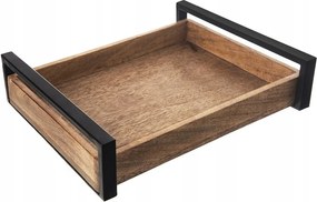 Tálaló tálca konyhai reggeliző fa fém 35,5x27cm