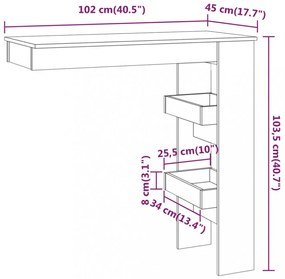 fekete fatermék fali bárasztal 102 x 45 x 103,5 cm