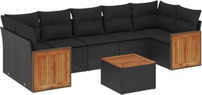 vidaXL 8 részes fekete polyrattan kerti ülőgarnitúra párnákkal