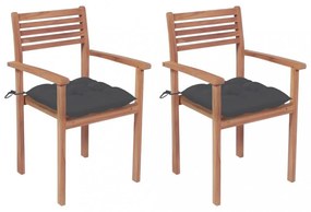 2 db tömör tíkfa kerti szék antracitszürke párnákkal