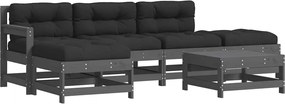 vidaXL 6 részes szürke tömör fa kerti társalgószett párnákkal