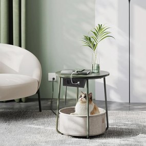 Kerek dohányzóasztal usb töltő porttal, kis asztal aljzattal, erdőzöld és krémfehér