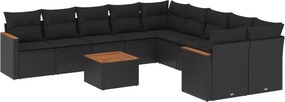 vidaXL 11 részes fekete polyrattan kerti ülőgarnitúra párnákkal