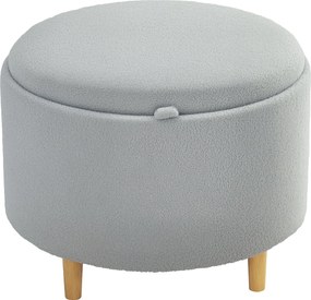 HOMCOM Tárolós Puff Szürke Kerek Kárpitozott Puff, Toldható Fedéllel, Fahatlábakkal, Modern, Nappaliba, Hálószobába, Ø56 x 42 cm | Aosom