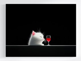 Vászonkép Canvas Grafika Rajz Fehér Macska Vörös Bor 100x75
