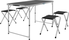 Outsunny 5 darabos Kemping Szett Összecsukható Kemping Asztal Székekkel, 1 Magasságban Állítható Asztallal Napernyő Lyukkal 120x60x55-70 cm és 4 Össze