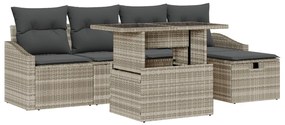 6 részes kertiszófa készlet párnákkal - világosszürke poly rattan