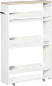 Kleankin 3-szintes Keskeny Fürdőszobai Tárolószekrény Oldalsó Fogantyúval és Kerekekkel Konyhához és Nappaliba Modern Stílus 48x15x80 cm Fehér | Aosom