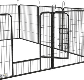 PawHut Deluxe Moduláris Acél Epoxi Kerítés Zárható AJTÓVAL KutYáknak, Nyulaknak, Rágcsálóknak, Kisállatoknak, Beltéri és Kültéri Használatra 80 x 80 c