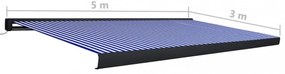 kék és fehér motorizált kazettás napellenző 500 x 300 cm