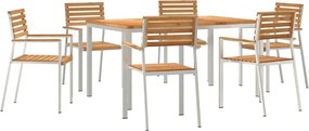 vidaXL Kert étkező szett 7 pcs Barna Tömör Teakfa