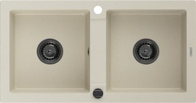 Mexen Mario  konyhai mosogató gránit 2 medence+ pop up szifon 820 x 436 mm, beige, szifon  fekete  - 6504822000-69-B 2 medencés