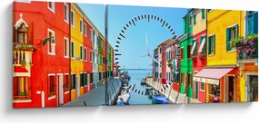 Kép - Burano sziget, Velence, Olaszország (órával) (90x30 cm)