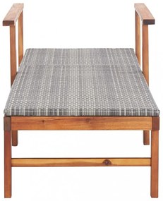 szürke polyrattan és tömör akácfa napozóágy