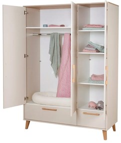 Krémszínű-natúr színű gyerek ruhásszekrény tölgyfa dekorral 138x200x55 cm Jil – Roba