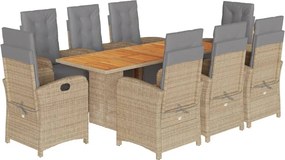 vidaXL 9 részes bézs polyrattan kerti étkezőgarnitúra párnákkal