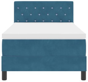 Boxspring Ágy Mattal &amp; LED Sötétkék 100x200 cm Bársony