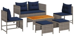 vidaXL Kerti Kanapé Szett párnával 6 pcs Szürke és sötétkék polirattan