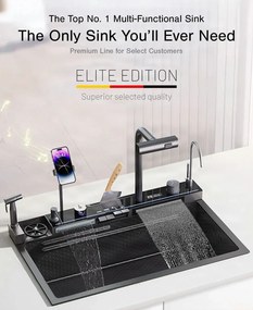 Konyhai csaptelep ELITE EDITION KS2299 kihúzható zuhanyfejjel, vízeséses kifolyóval és LED-világítással, több színváltozatban