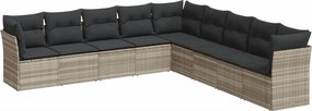 vidaXL 9 részes világosszürke polyrattan kerti ülőgarnitúra párnával