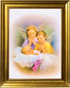 Angyalka Őrangyal Szakrális Kép Arany Díszített Keretben 30X40