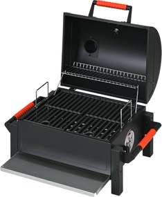 Outsunny Fa Faszenes Grill, Asztali Grill Rácsokkal, Faszenes Tálca, Kemping Grill Fedéllel, Fogantyú, Hőmérő, Asztali Fa Grill Piknikhez, Kerthez, Fe