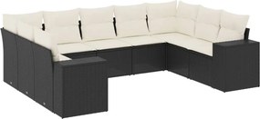 vidaXL 9 részes fekete polyrattan kerti ülőgarnitúra párnákkal