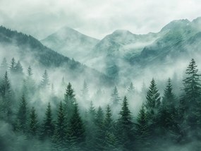 Vászonkép Canvas Hegyi Erdő Köd Nyugalom Rejtély Tájkép 80x60