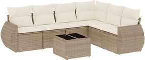 vidaXL 7 részes bézs polyrattan kerti ülőgarnitúra párnákkal