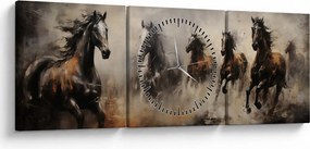 Kép - Olajfestmény lovakról (órával) (90x30 cm)